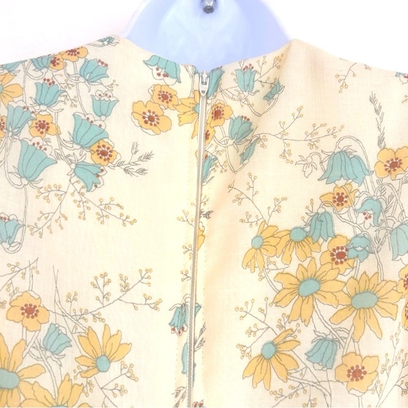 ACT I NEW YORK VTG 70s Pale Yellow Boho Floral Flutter Sleeve Maxi Dress Sz 7 S - Picture 9 of 14